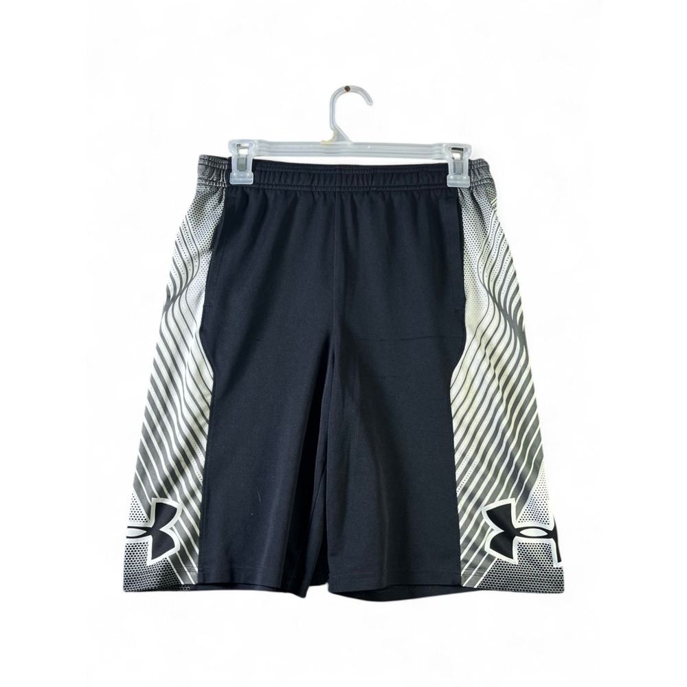 Under Armour HeatGear Boys Youth Large Black Graphic Side Stripe Athletic Shorts